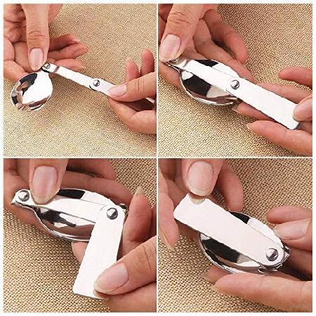 Folding stainless steel tableware compact foldable tableware cutlery set travel outdoor camping hiking picnic barbecue fishing lunch fork s 並行輸入品