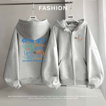 趣味卡通 外套 韓系外套 開衫外套  情侶裝長袖 oversize 連重磅外套連帽秋冬開衫 寬鬆大尺碼 刷毛保暖外套