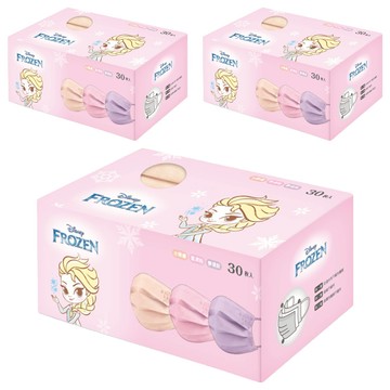 ONEDER 旺達棉品 冰雪奇緣兒童口罩  水嫩膚 + 果凍粉 + 夢境紫  30片  3盒