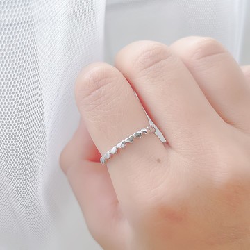 純銀愛心排列戒指 可調式戒指