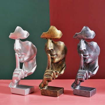 沉默是金藝術品雕塑辦公室酒柜裝飾品客廳擺件現代簡約輕奢工藝品