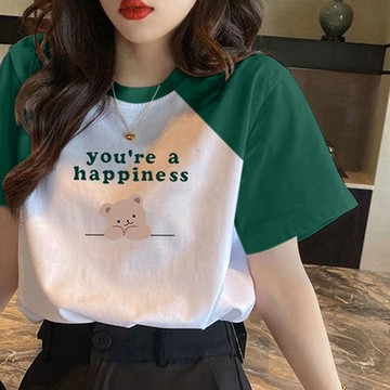 [韓國K.W.]現貨韓國空運月貌花容棉質百搭拼接撞色印花上衣(涼感/造型/印花/棉)