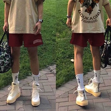 桃園出貨夏季美式高街不過膝短褲字母運動ins潮牌百搭寬鬆休閒學生五分褲