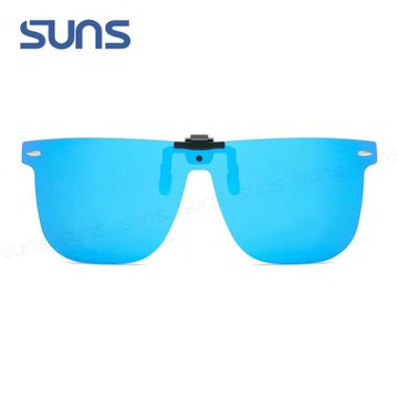 【SUNS】近視專用偏光夾式墨鏡 藍水銀 大鏡面偏光+抗UV抗藍光 可上掀Polarized超輕量僅8g