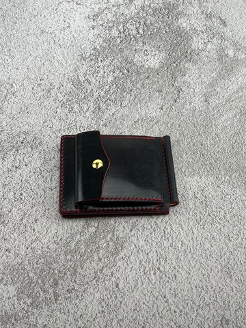 【短夾】SL.017極薄鈔票夾零錢袋短夾/ 義大利植鞣革/ 黑底紅邊