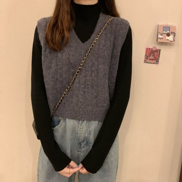 壹禾YIHOO~外穿百搭韓版馬夾洋氣質春秋v領寬鬆女學生上衣毛衣針織馬甲背心