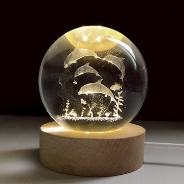 【All Splendid】海底世界 海豚 水晶球 3D雕刻 發光水晶球 小夜燈 LED燈 聖誕節 情人節 交換禮物_廠商直送