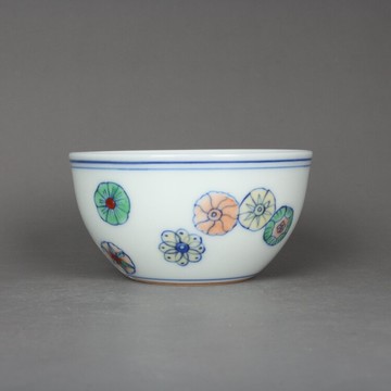 大明成化青花斗彩皮球花缸杯茶杯古玩古董陶瓷器手工仿古老貨收藏