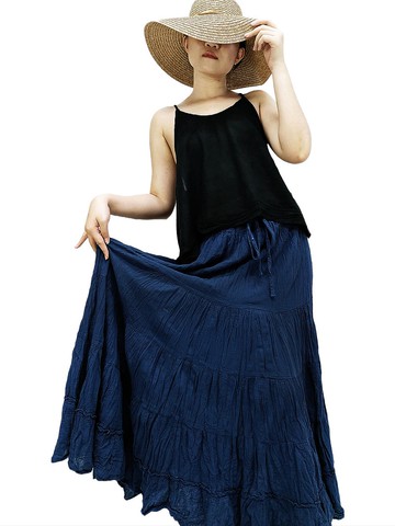 女性著裝棉裙，長裙，荷葉邊裙，波西米亞風，鬆緊腰。