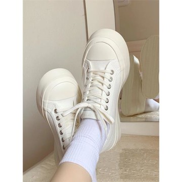 兔兔宋 踩屎感增高厚底小白鞋女平價百搭白色日系國產帆布鞋ins潮
