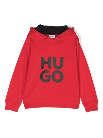 BOSS Kidswear - logo-print cotton hoodie - kids - Cotton/Flex Polyester/Cotton - 12 - Red