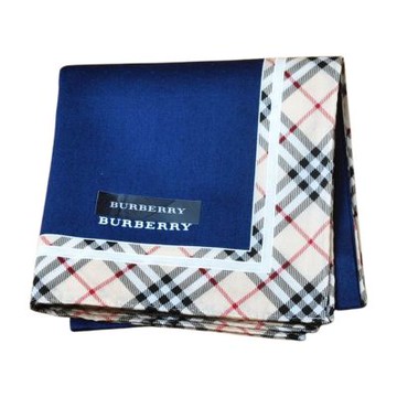 BURBERRY 經典斜格紋滾邊字母LOGO帕領巾(深藍底/52CM)