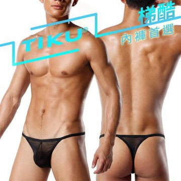 TIKU 梯酷 極簡細腰超透貼身丁字男內褲 黑色 (BN1295)