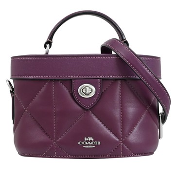 COACH CM733 金屬LOGO絎縫轉釦兩用化妝箱包.酒紅