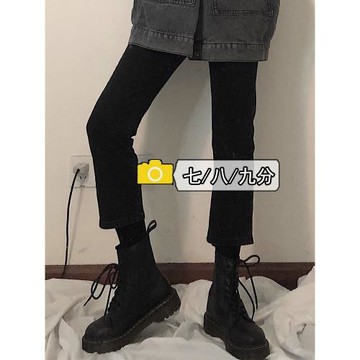 150小個子穿搭黑色七分小直筒加絨牛仔褲女春裝搭配顯瘦八分煙管9