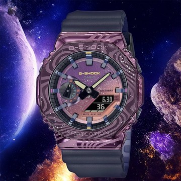 CASIO 卡西歐 G-SHOCK 紫色漸變銀河八角雙顯錶 電子錶 手錶 GM-2100MWG-1A