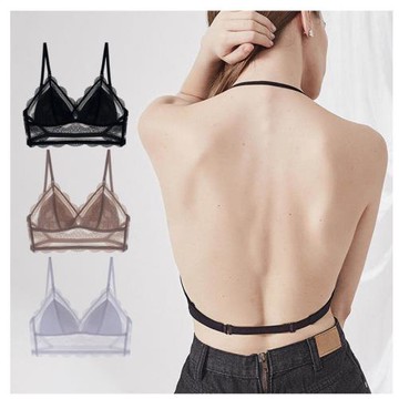 夏季U型美背內衣性感隱形蕾絲吊帶無鋼圈薄款胸罩露背三角杯
