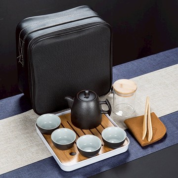 黑陶旅行功夫茶具套裝一壺四杯便攜式陶瓷快客杯小套茶杯