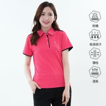 【遊遍天下】女款顯瘦抗UV吸濕排汗短袖機能POLO衫GS1046玫紅(M-5L)大尺碼