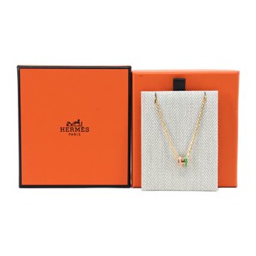 Hermes 愛馬仕 經典Mini Pop H 立體簍空橢圓LOGO項鍊(金/雙色粉綠B5)