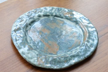 【聖誕禮物】日本進口陶土灰藍侘寂手捏土司蛋糕盤手作陶瓷收納