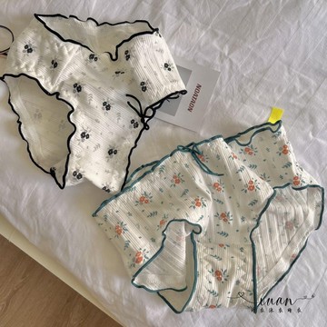 Xuan♥ 純棉內褲女清新小碎花甜美木耳邊全棉襠抗菌底少女褲衩子情竇初開