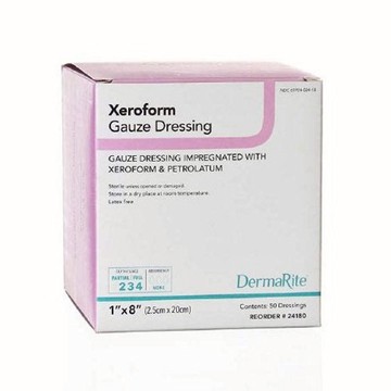 Impregnated Dressing DermaRite 1 X 8 Inch Gauze Xeroform / Petrolatum Sterile 50 Count by DermaRite