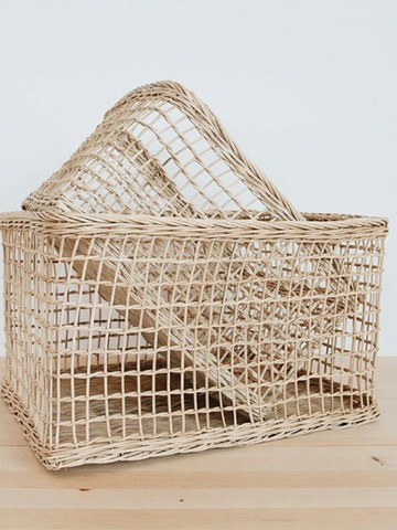 公司貨 免運 快速出貨 編織藍 桌面收納盒化妝品小雜物零食收納筐口紅玄關鑰匙儲物盒宿舍