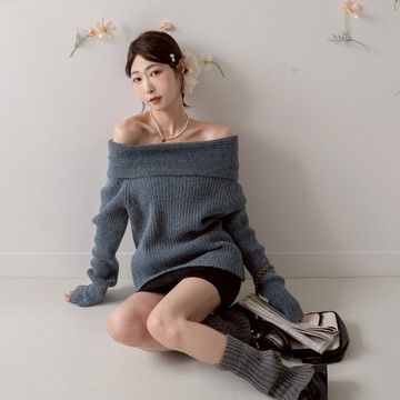 高級感大翻一字領針織長袖上衣 SY5123381【現貨】