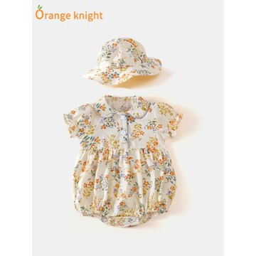 嬰兒夏裝初生網紅寶寶包屁衣新生碎花衣服三角哈衣爬服遮陽帽薄款