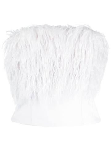Patrizia Pepe - fur-detailing strapless top - women - Polyester/Viscose/Elastane - 44 - Purple