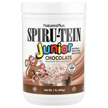 NaturesPlus, Spiru-Tein® Junior，兒童營養奶昔粉，巧克力味，1 磅（450 克）