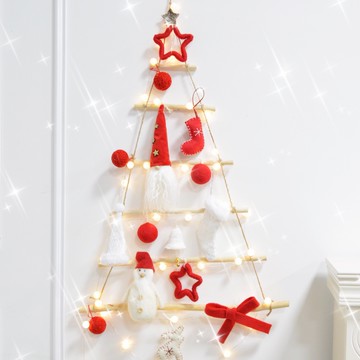 同款木質圣誕樹形墻面滿天星串燈毛氈掛球蝴蝶結星星掛飾裝飾