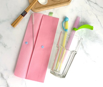 POKING-荳葉配蘋果-矽晶小荳芽矽膠吸管-專利認證- 粉配黃