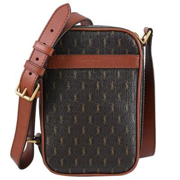 YSL Saint Laurent Le Monogramme 印花皮革直式斜背/相機包(咖)