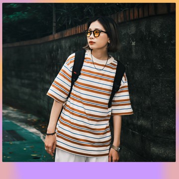【CLAN】橫條紋短T 條紋T 寬鬆落肩 OVERSIZE寬版 日系cityboy 復古古著穿搭 短袖上衣