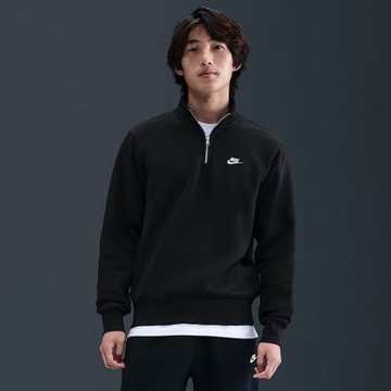 NIKE 長袖上衣 男 半開襟 加絨 AS M NK CLUB BB HZ TOP 黑 FN3865-010(3S4694)