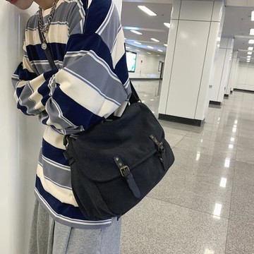 港風文藝青年帆布袋男復古郵差包學生韓版ins上課包大容量單肩包