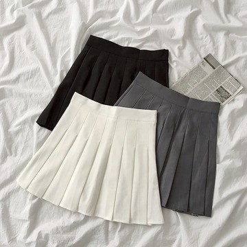 超火學院風純色高腰半身裙潮年夏季新款女裝防走光百褶短裙子