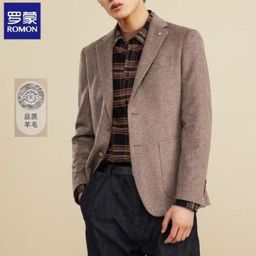 羅蒙男士羊毛休閑西裝外套男2024秋季新款時尚簡約百搭西服上衣