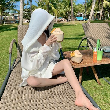 連帽罩衫防曬服 2022夏季薄款超仙寬松衣服壓褶連帽防曬罩衫外套設計感小眾上衣女『XY35145』