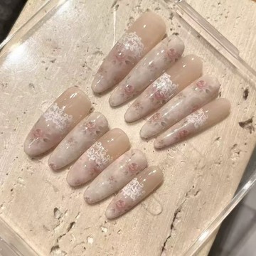 【台灣出貨🎀】裸色復古玫瑰蕾絲輕奢純手工穿戴甲 溫柔法式裸粉暈染純欲氣質顯白美甲貼片 日常可拆卸假指甲 指甲貼 美甲片