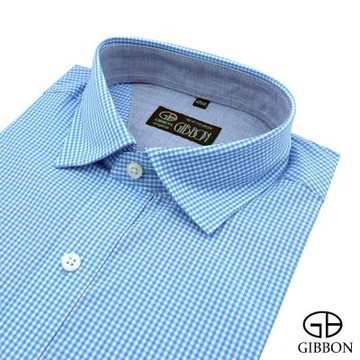 GIBBON 經典細格紋 純棉舒適 休閒長袖襯衫 藍白格