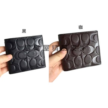 ~雪黛屋~COACH 短夾紳仕短夾國際正版保證進口防水防刮皮革二折內零錢袋購證保卡盒塵套提袋候10-15日C750051