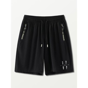 冰絲速干短褲子男夏季薄款直筒寬松休閑五分褲運動黑色沙灘褲中褲