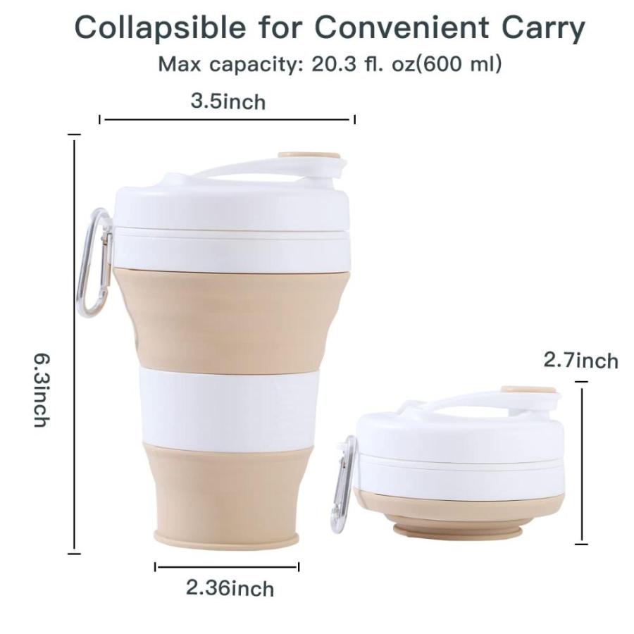 YEEWORIG 600 ml Collapsible Travel Cup with Lid  Straw 20.3 oz Foldable Co