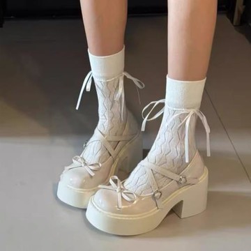 黑色厚底粗跟增高淺口蝴蝶結小皮鞋2025新款日系學院風瑪麗珍單鞋