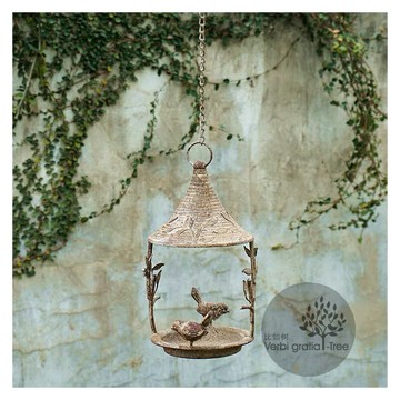 比如樹│做舊鐵藝復古垂吊花架鳥籠 喂鳥器花園吊籃 家居櫥窗軟裝