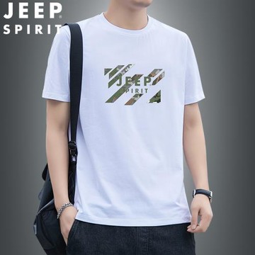 吉普JEEP短袖T恤男夏季純棉寬松大碼圓領印花中年彈力透氣體恤衫