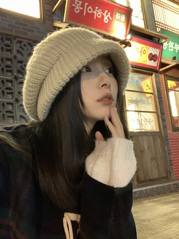 日系大版三合一大頭圍漁夫帽貝雷帽女秋冬針織毛線帽顯臉小堆堆帽 雙11全館免運